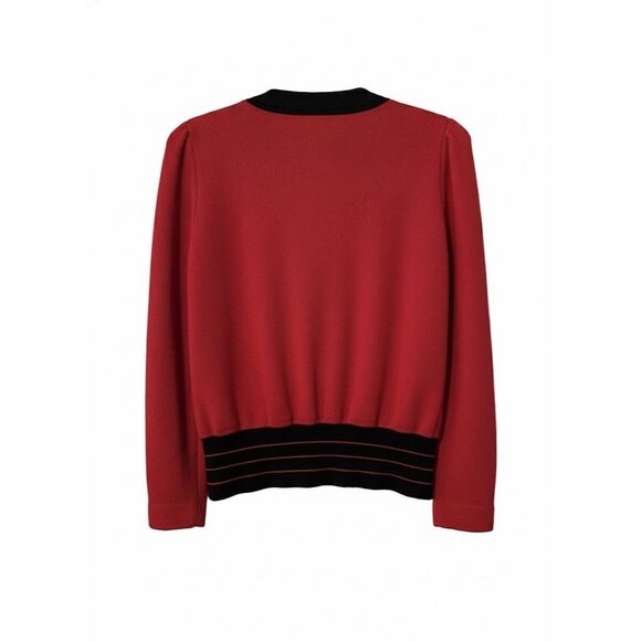 Leslie Fay Vtg Red Black Cardigan Sweater Sz 6 Preppy Office Academia Button Up - Picture 2 of 3